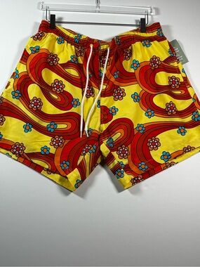 H&M Men's Yellow Retro Floral Swim Shorts NWT